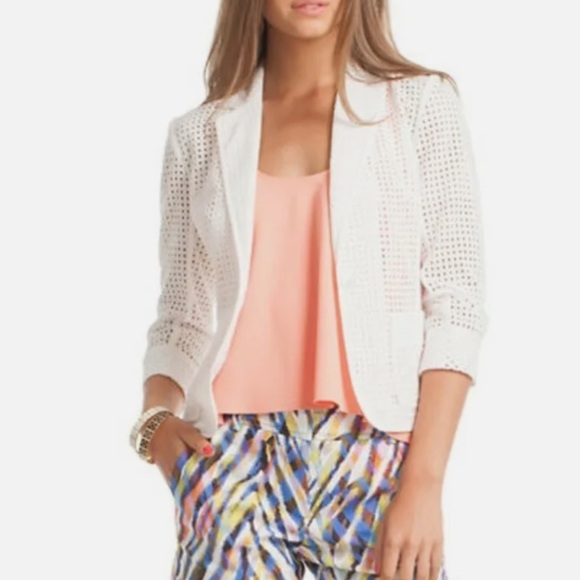 Trina Turk Jackets & Blazers - Trina Turk Cropped Sleeve Perforated Blazer White Eyelet